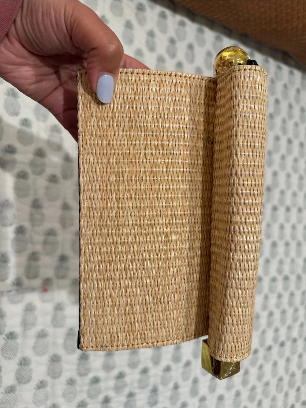**summer** must have bag woven rattan Roll-Top Clutch with Gold Hardware